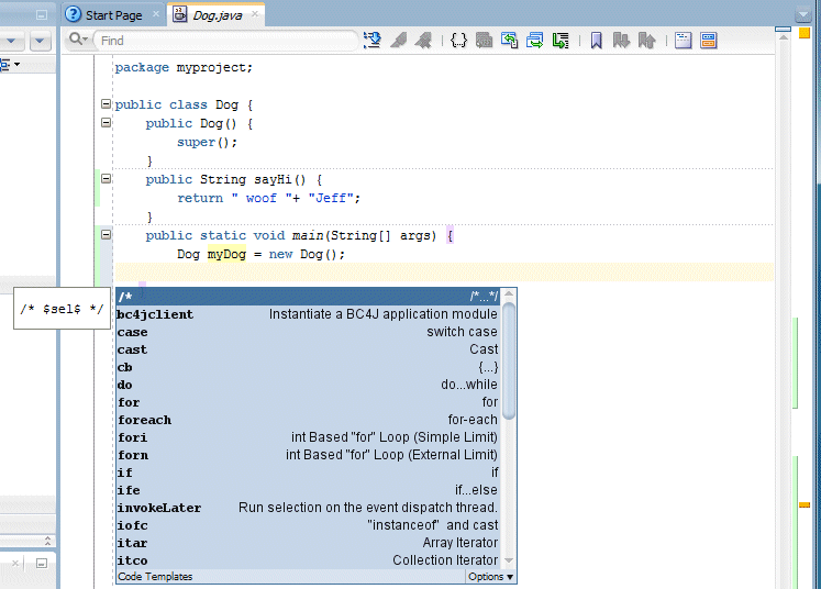Source editor - list of templates displayed.