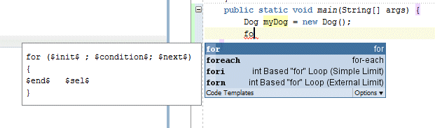 Source editor: letters 'fo' cause list of templates to be reduced to only those that contain the letters 'fo'.