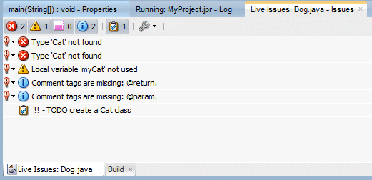 New tab displays in Log window showing list of tasks (just this one at present).