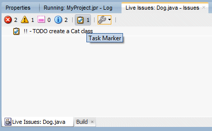 New tab displays in Log window showing list of tasks (just this one at present).
