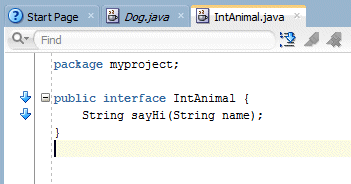 Source editor showing declaration of IntAnimal