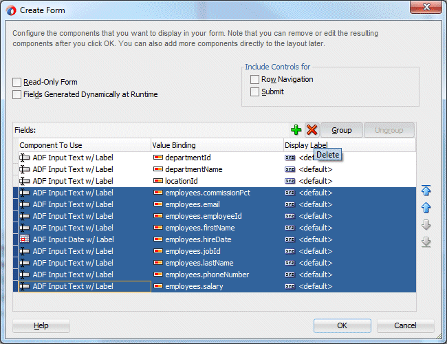 Edit Form Fields dialog