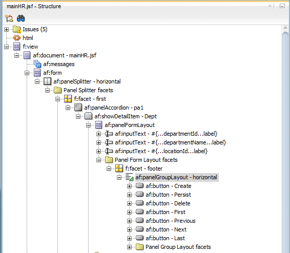 Structure pane for the page