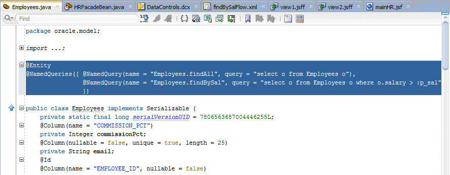 The Entity bean java code