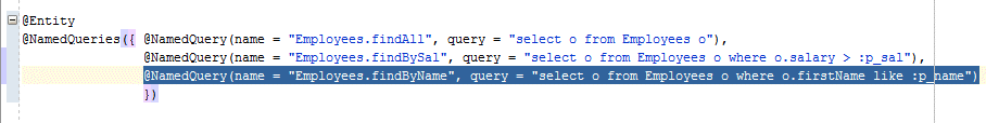 The Entity bean java code