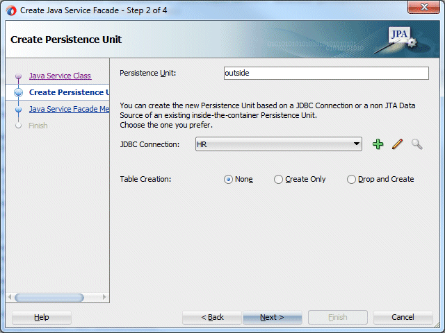 Step 2 of the Java Service Facade Methods 