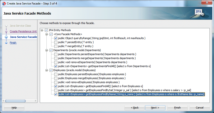 Step 3 of the Java Service Facade Methods 