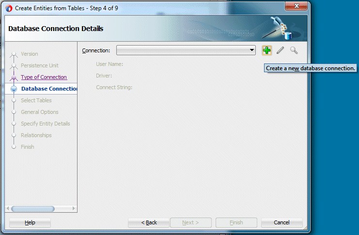 Step 4 of the Create Entities from Tables to define a database connection