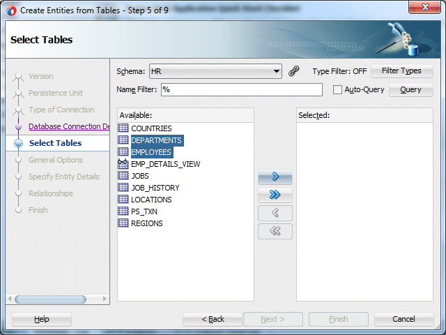 Step 5  of the Create Entities from Tables