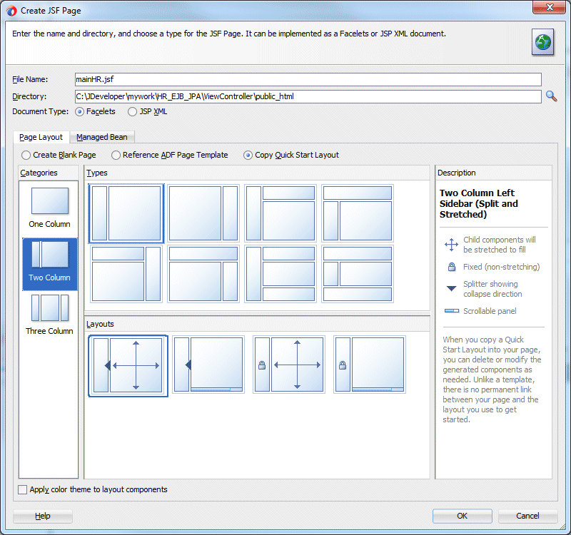 Create JSF Page wizard