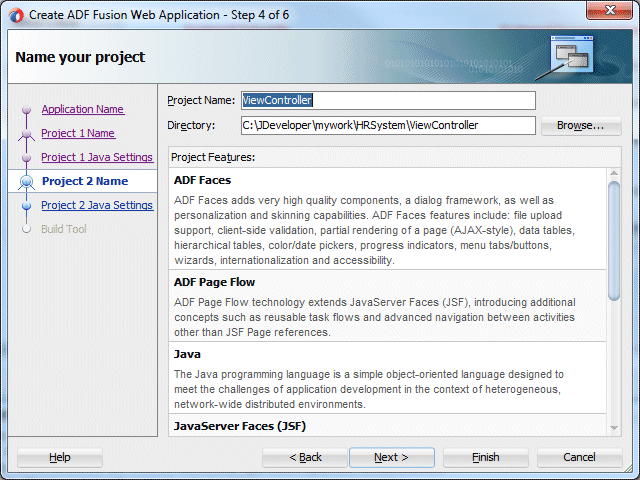 Page 4 of wizard with ViewController highlighted as the Project Name