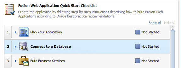 Checklist with the second task - Connect to a Database - selected.
