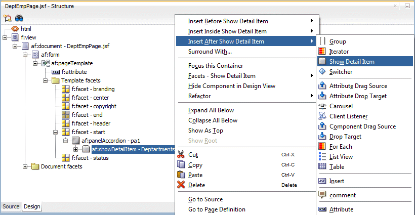 Context menu for showDetailItem, with additional Show Detail Item selected.