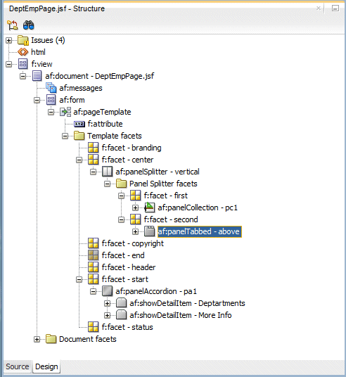 Design time view of whole of DeptEmpPage.