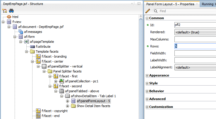 PI for panelFormLayout with Rows property set to 5.