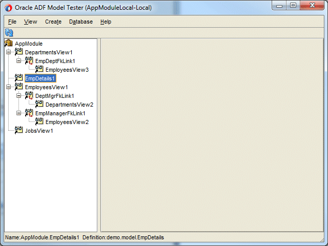 Business Components Browser with EmpDetails1 selected.