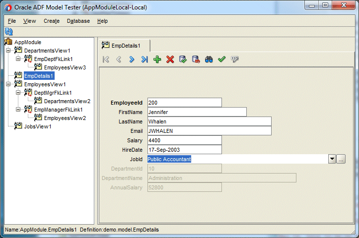 Bus Comps Browser: Administration Assistant job title now populates the JobId field.
