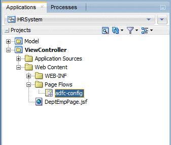 App navigator with adfc-config selected.