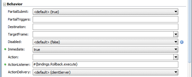 PI with drop down list for Disabled property and Reset to Default option selected.