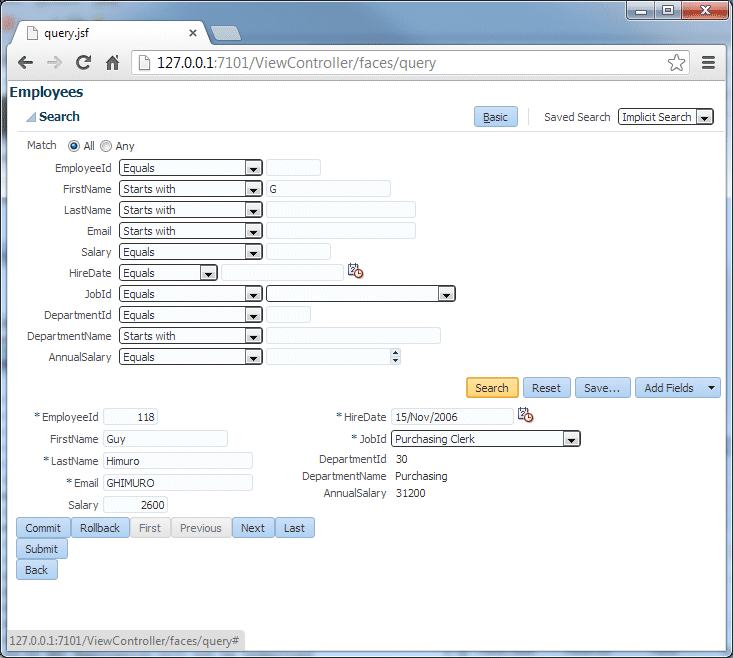 As above with G in FirstName search field, and cursor over Search button.