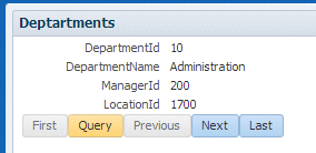 Run time view of Departments page with cursor over the Query button.