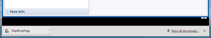 Screebshot tof DeptEmpPage with Internet Explorer message along the top of pageand Download File option selected from menu options.