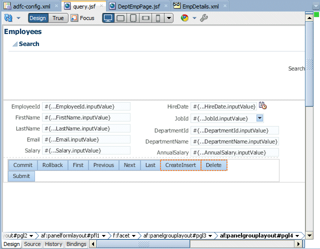 Design time view of Query page with the two new buttons at bottom right.