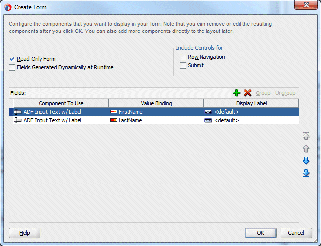 Edit Form Fields dialog with cursor over OK button to accept the default values.