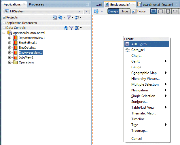 App navigator with ViewController project selected and New menu option selected in context menu.