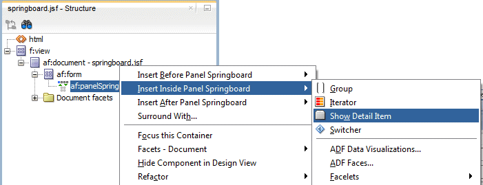 App navigator with ViewController project selected and New menu option selected in context menu.