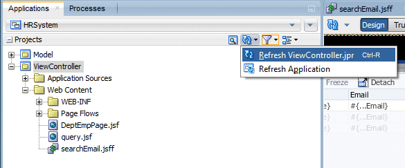 App navigator with ViewController project selected and New menu option selected in context menu.