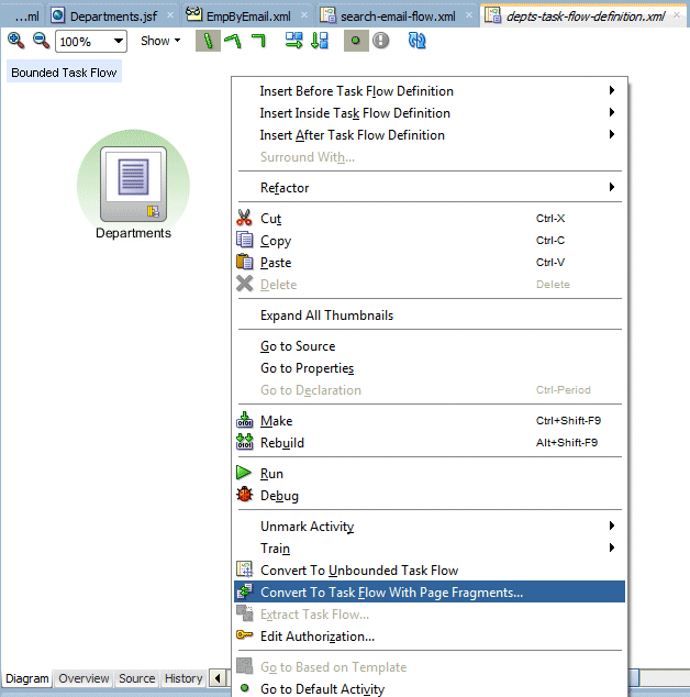 App navigator with ViewController project selected and New menu option selected in context menu.
