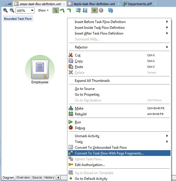 App navigator with ViewController project selected and New menu option selected in context menu.