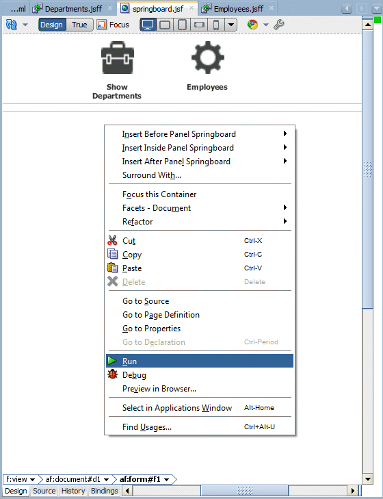 App navigator with ViewController project selected and New menu option selected in context menu.