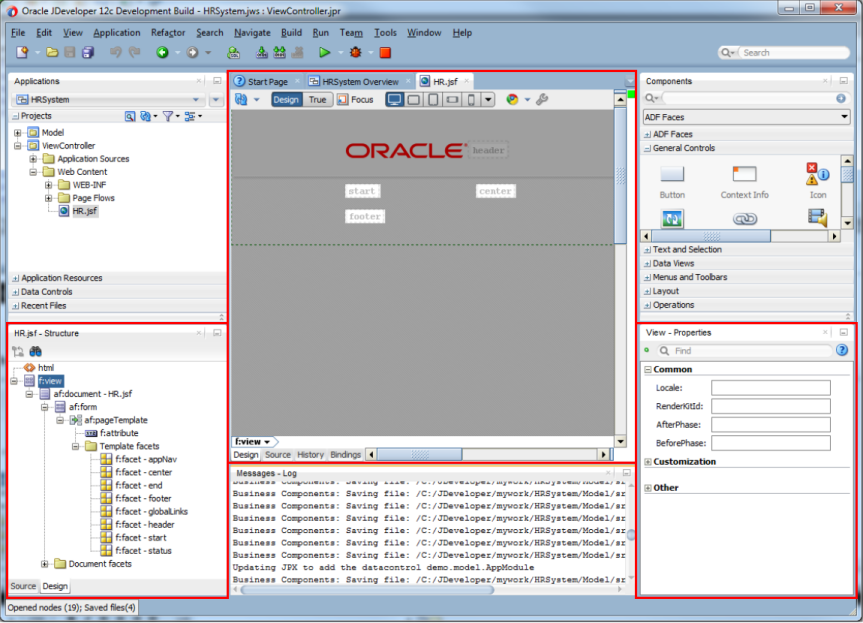 This screenshot shows the jsf page in JDeveloper as described in the previous paragraph.