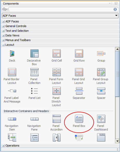 This screenshot shows the Components window with panelBox selected under Layout node.