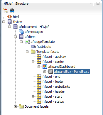 This screenshot shows the Structure window with panelBox placed under panelDashboard.