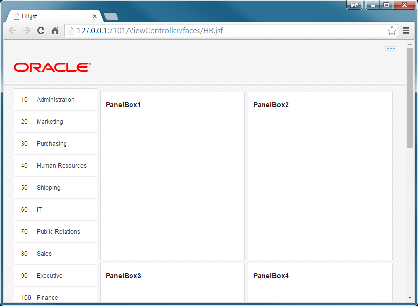 This screenshot shows the reloaded browser page that displays the data on the left side with all the inserted panel boxes on the right side.