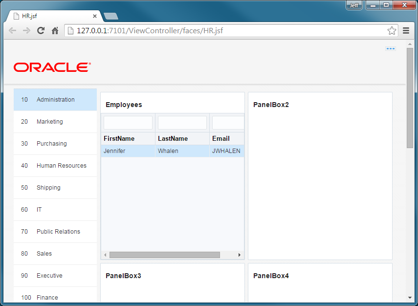 This screenshot shows a browser page that displays the data on the left side and all the panel boxes on the right side. The first panel box displays the data as added in the previous steps in a tabular format.
