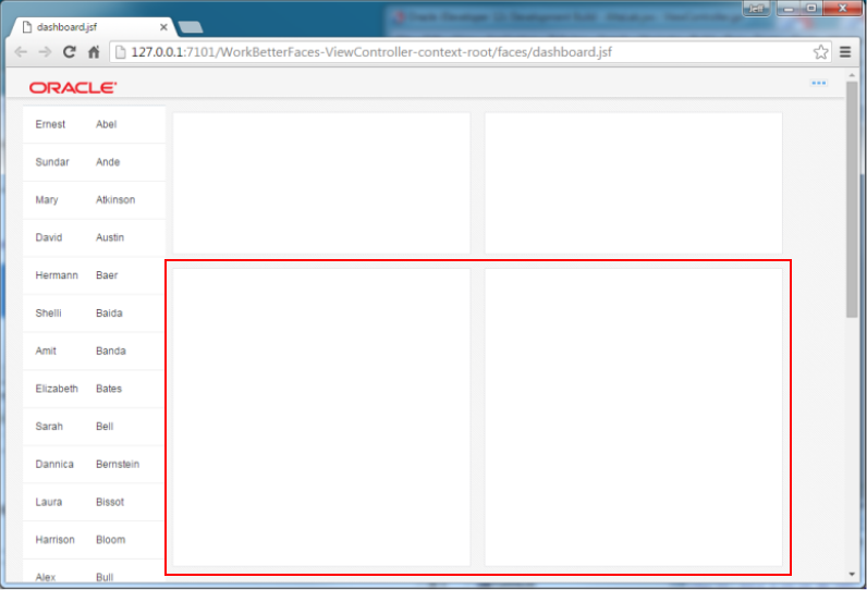 This screenshot shows a browser page with the employee names to the left and 4 empty regions to the right, of which the last 2 regions are of area 2 x 2.