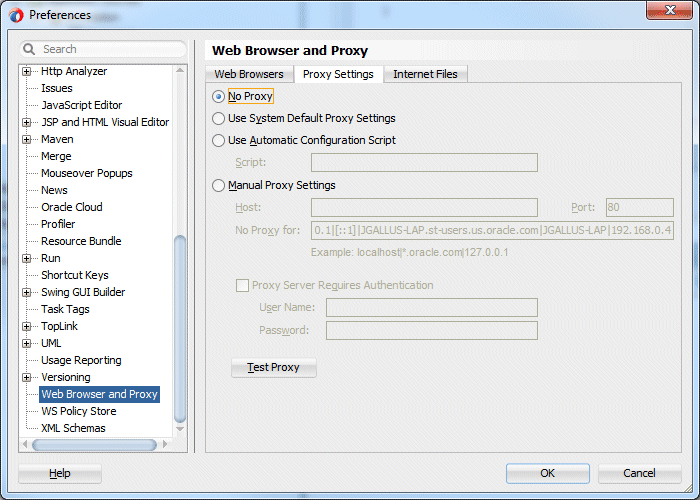 Web Server Proxy Settings
