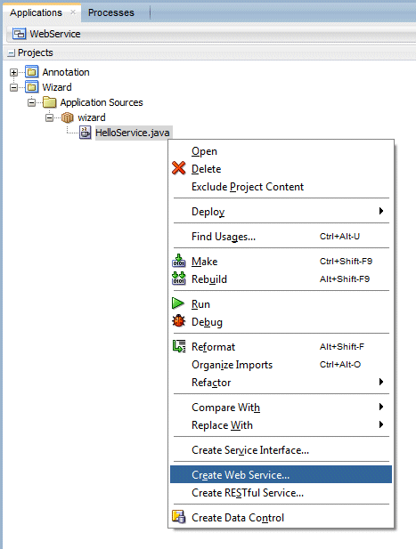 application navigator create web service
