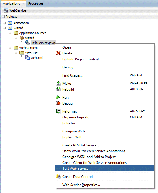 application navigator invoking test web service