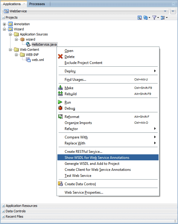 application navigator select show wsdl