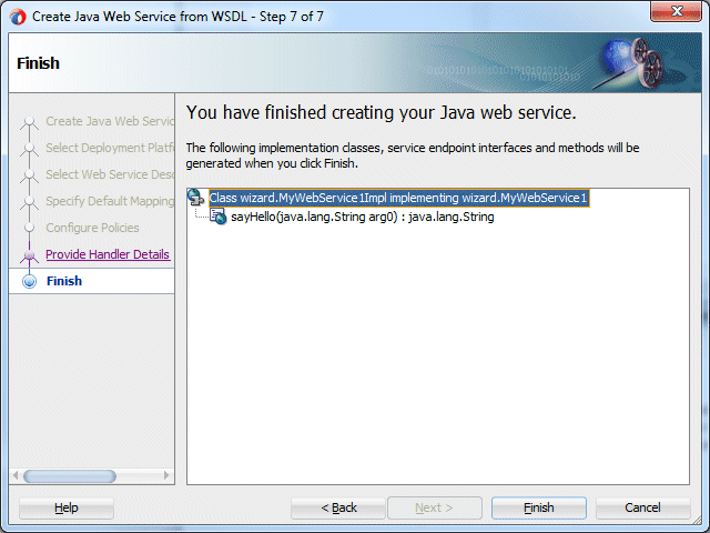 create java web service from wsdl wizard last step