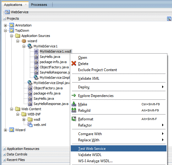test web service menu