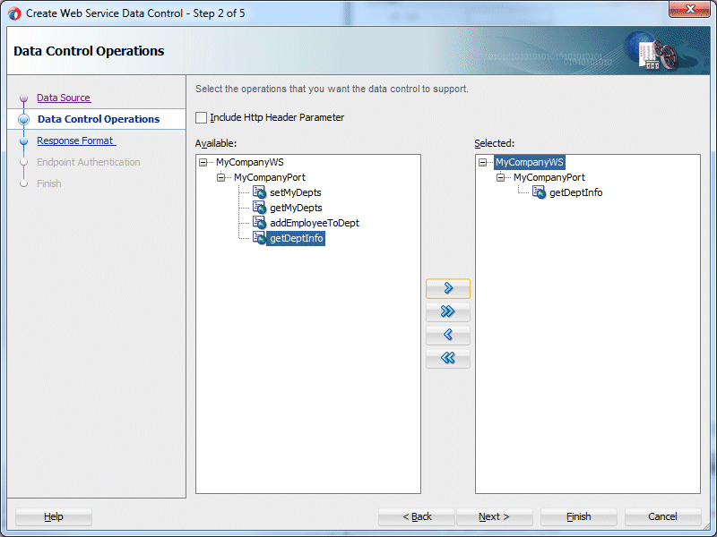 create web service data control step 2