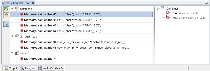 Memory analysis tool window image:Memory analysis tool window