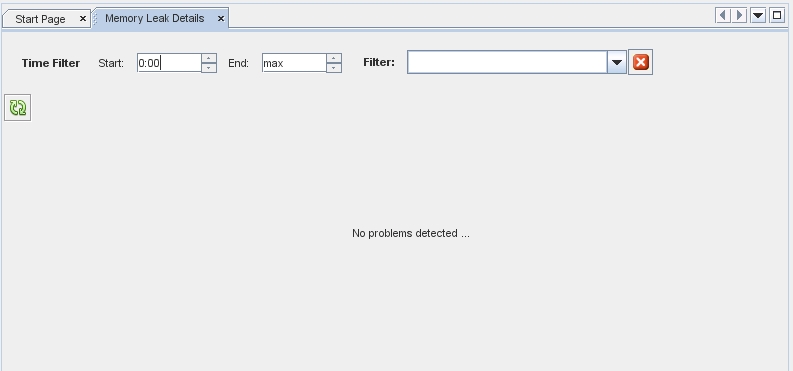 image:Memory Leak Details window, with no problems                                 detected.