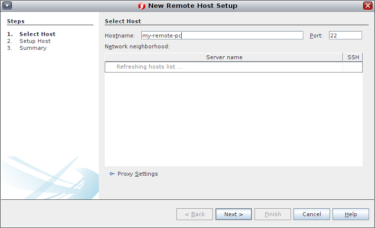 image:New Remote Build Host dialog box, Select Host page